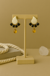 ELEGANT BLACK & GOLD STATEMENT EARRINGS WITH WHITE STUD